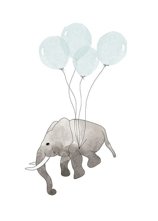 Printy i plakaty do pokoju dziecięcego, ilustracja ze słoniem