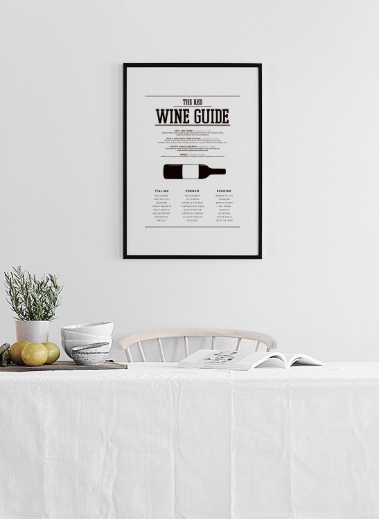 Schwarz-weiße Poster. Küchenposter, Beef cuts und Poster über Wein für die Küche