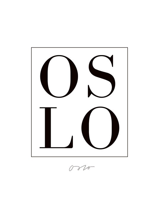 Print with Oslo in large letter, posters with cities