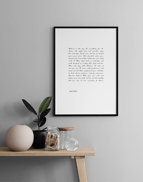 Poster with text, balance. Yoga print.