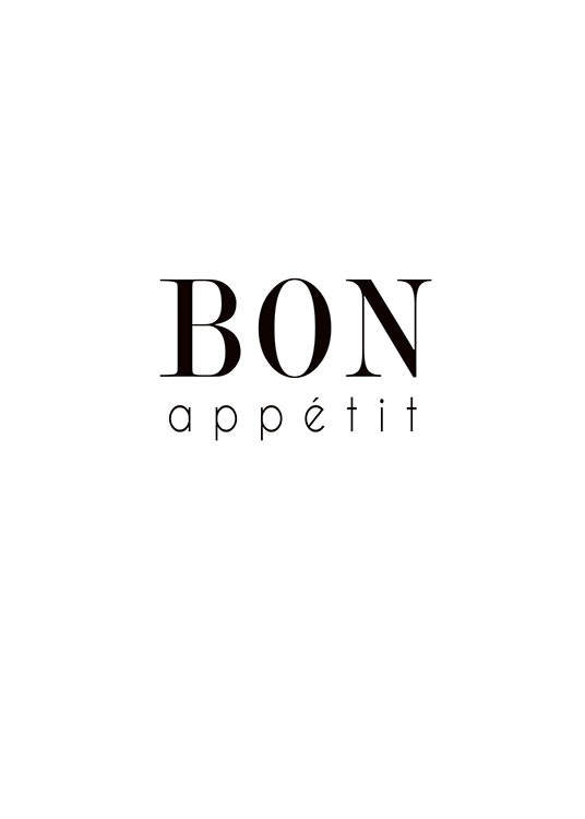 Poster til køkkenet med teksten Bon appétit. Plakater online.