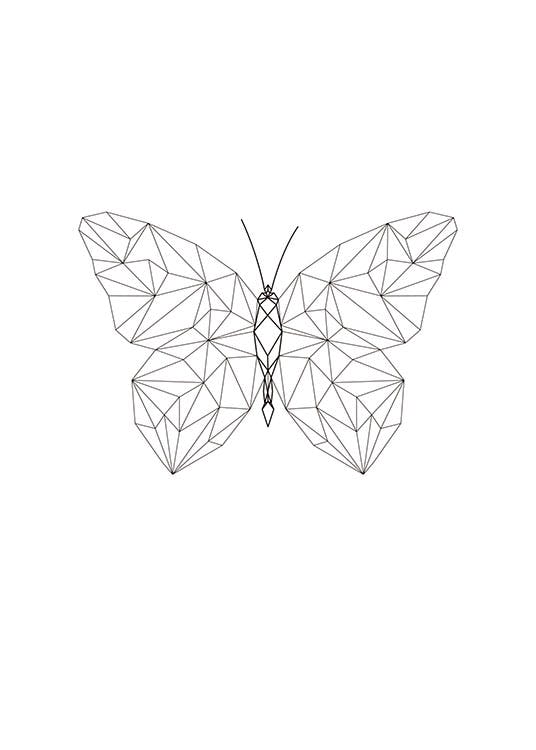 Flotte plakater til indretning med geometrisk sommerfugl
