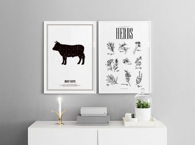 Posters with herbs for the kitchen. Stylish kitchen art online.