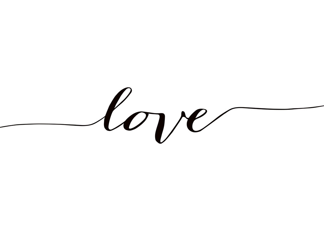 Quadro con la parola Love in corsivo, poster in bianco e nero 