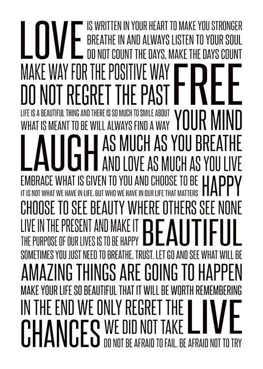 Black and white print with life manifest and lots of text