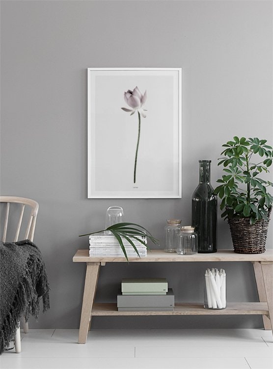 Clean Scandinavian interior design with plant prints