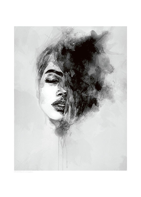 Cuadro / póster en blanco y negro con impresión artística en acuarela