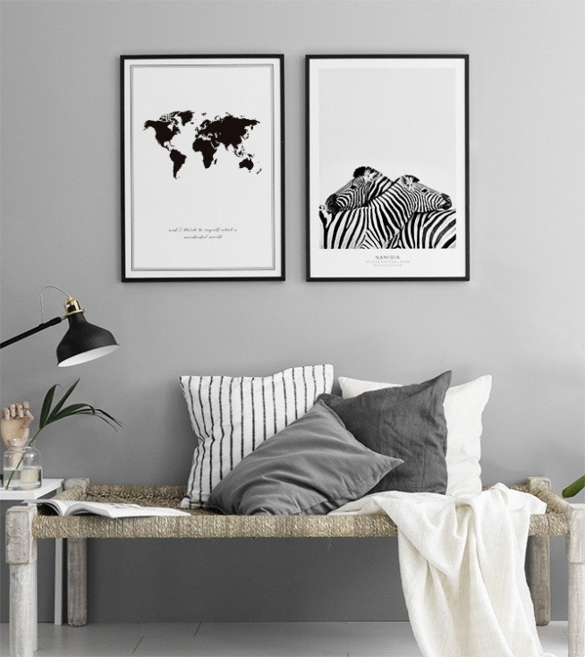 Interior design online with photo art prints and stylish lamps