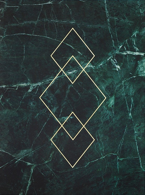 Gold print with triangles and green marble