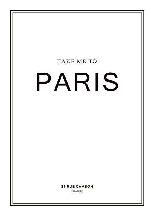 Paris-plakat Take me to Paris, fine tekstplakater online til gode priser