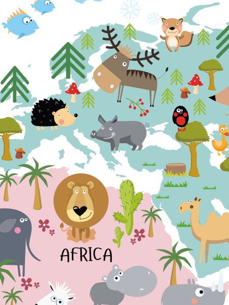 Mapa del mundo de animales (alemán) de Kidz Collection en póster, lienzo y  mucho más