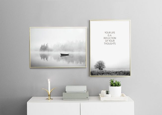 Affisch och tavla med fotokonst och svartvita foton på vatten