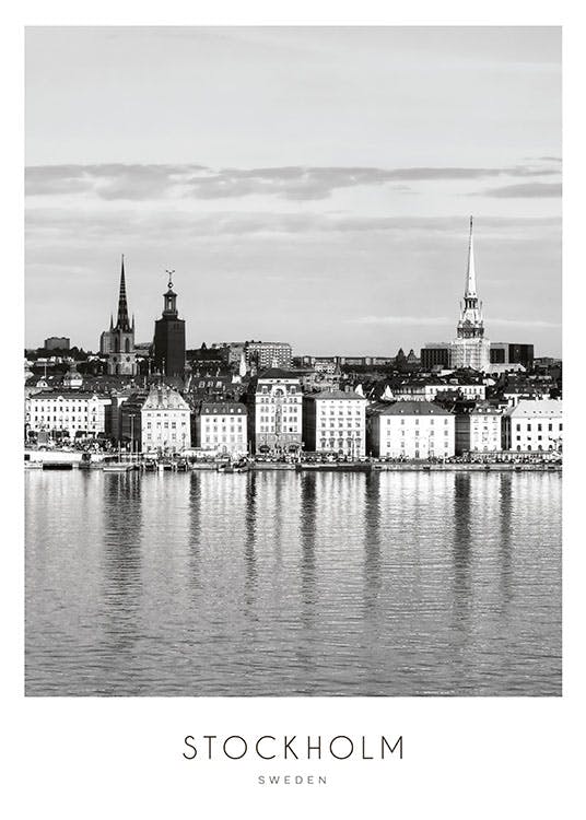 Svartvita posters med städer, Plansch med Stockholm