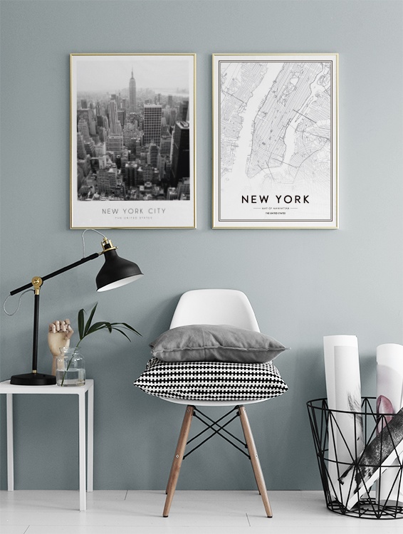Affiche, avec carte de New York  Poster, affiche. Manhattan –