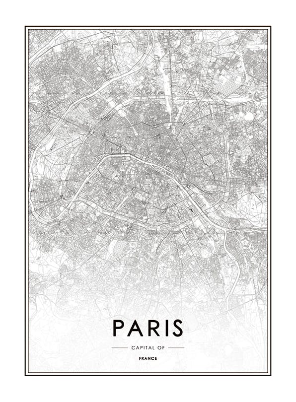 Paris Karta Poster (50x70 cm)- Quadri e poster in bianco e nero