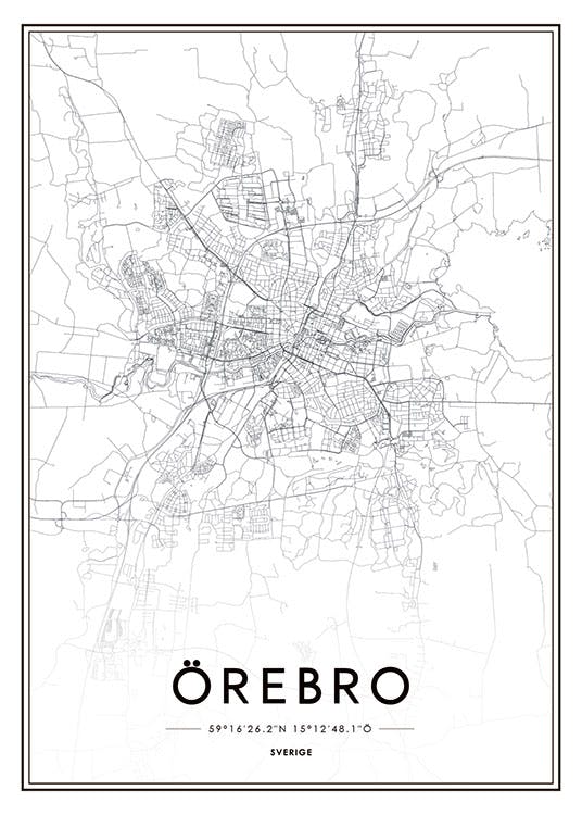 Stylish, inexpensive prints and map of Örebro on poster