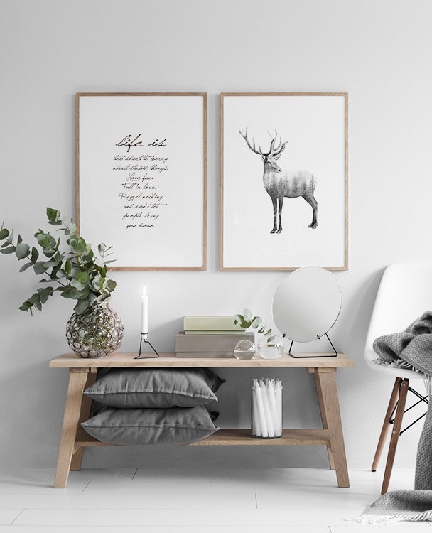 Collage with black and white prints and posters of animals for Scandinavian deco