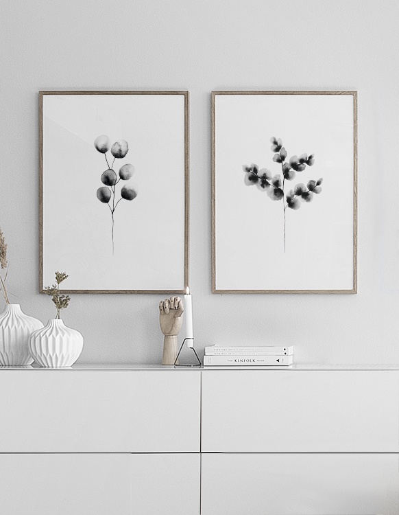 Stylish botanical poster with painted aquarelle | Stylish black and white  posters –