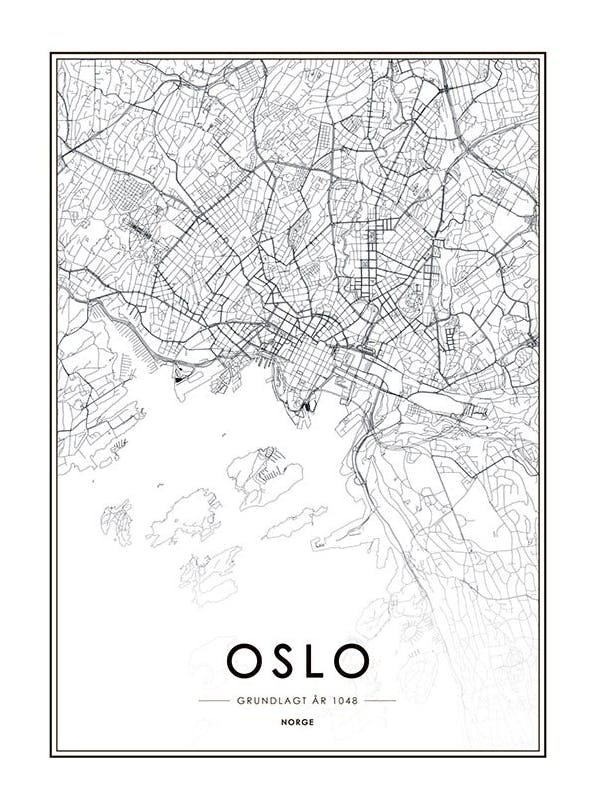 Oslo Map B&W, Print (30x40 cm)