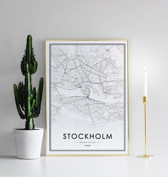 Tavla med Stockholmskarta. Poster med Stockholm