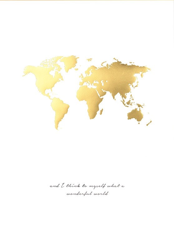 Posteri / juliste, jossa kultainen maailmankartta