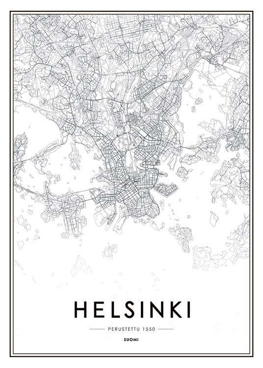 Póster con el mapa de Helsinki para decorar