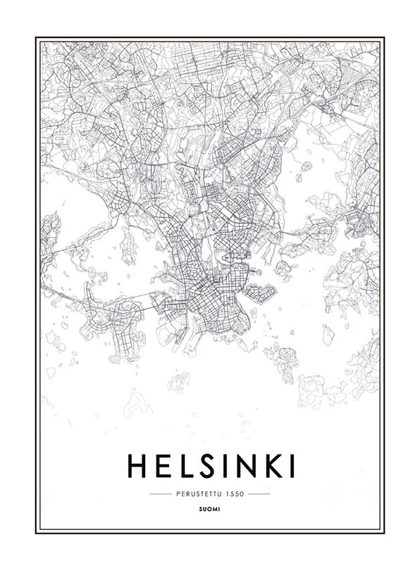 Helsinki Map, Affiche (50x70 cm)  Posters de carte