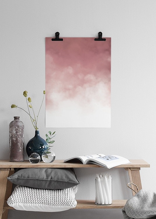 Poster and print with pink clouds, print nice in gold frame