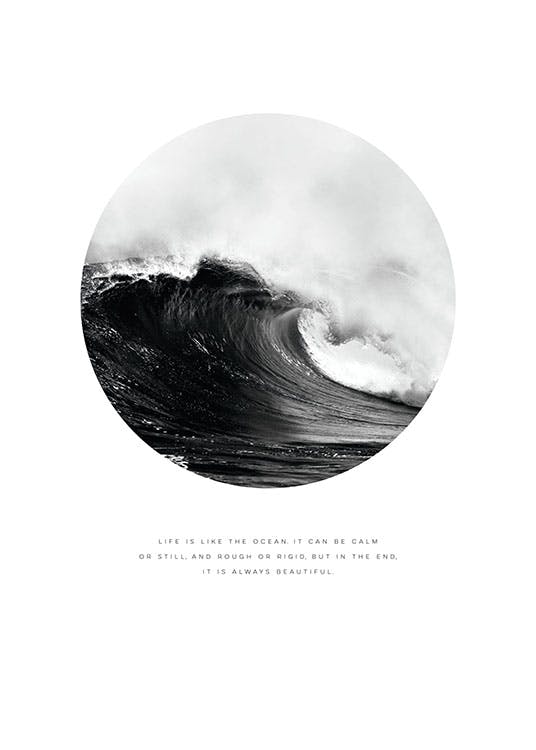Plakater med natur, hav og tekst