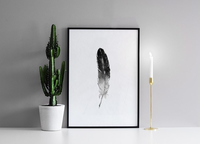 Feather painted with watercolour. Nice and peaceful black and white print