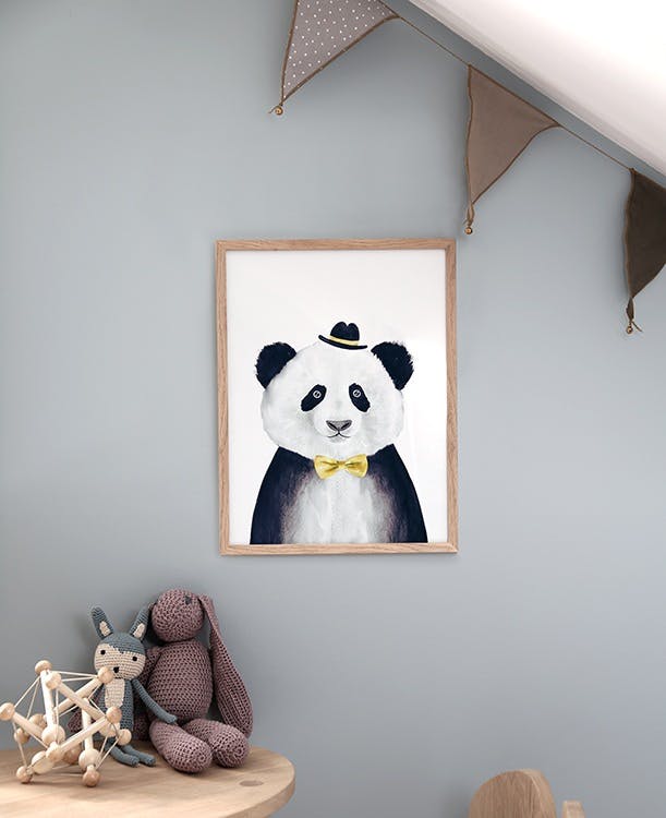Posters med djur till barnrum, barntavla med panda i ram