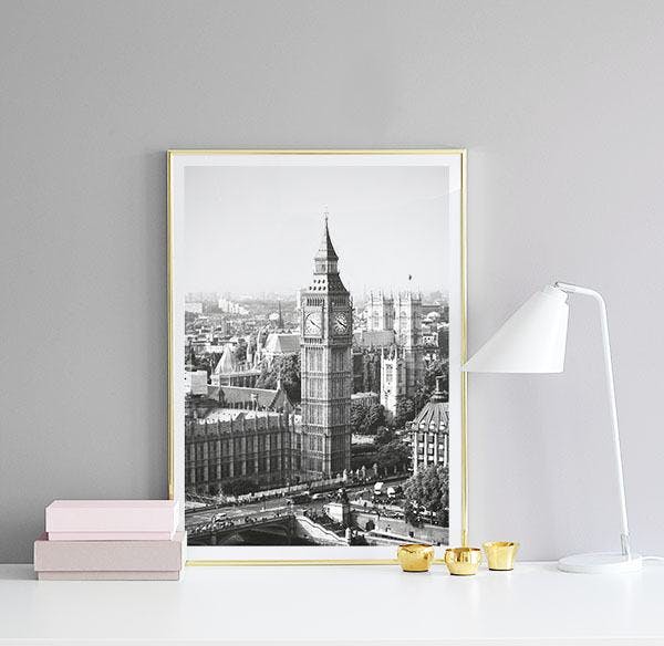 Snygga tavlor och planscher med London foto till grå modern inredning