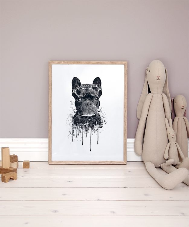 Poster of bulldog. Cute black and white print for the children's room.