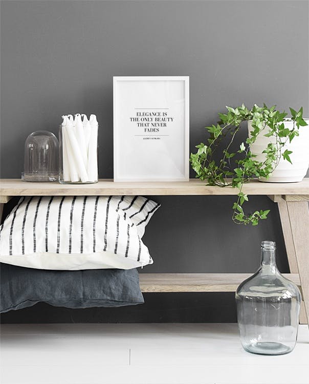 Typography print and poster with quote for light interior of living room