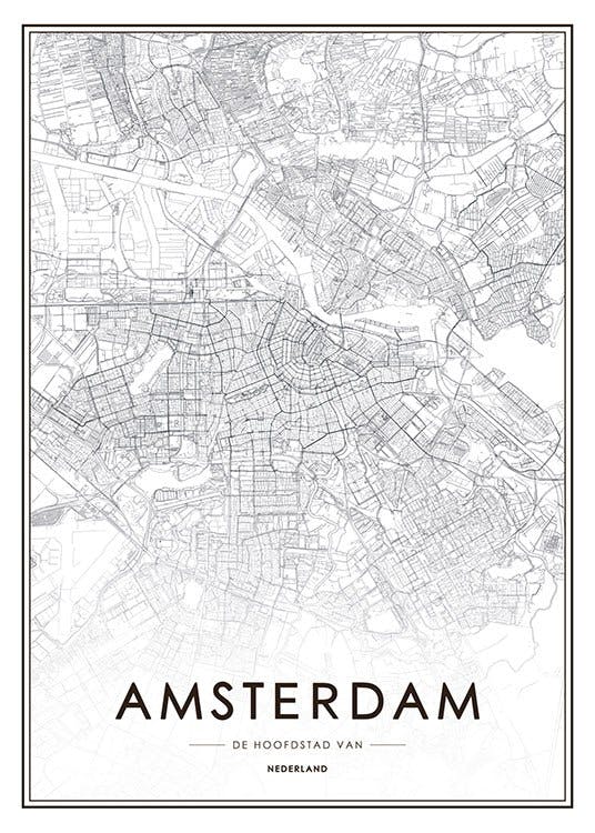 Amsterdam-juliste tyylikkäällä kartalla