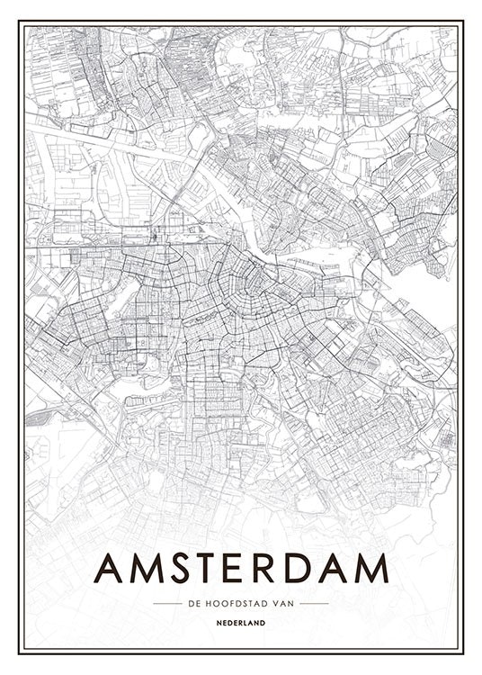 Plakát se stylovou mapou Amsterdamu