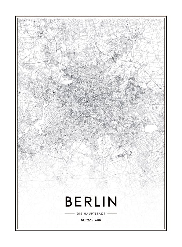 Berlin Map, Affiche (50x70 cm) - Affiches noir et blanc