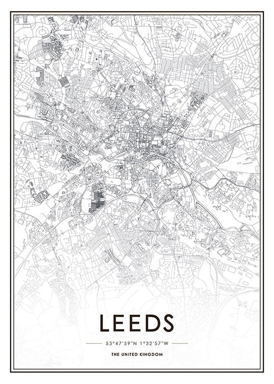 Prints and poster with map of Leeds and cities