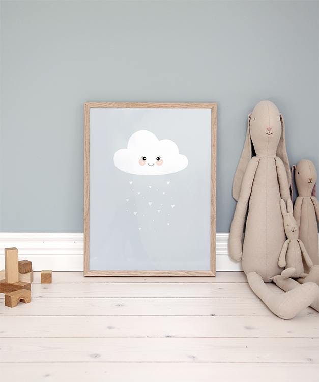 Børneplakat med søde skyer, der passer i en collage til børneværelset.