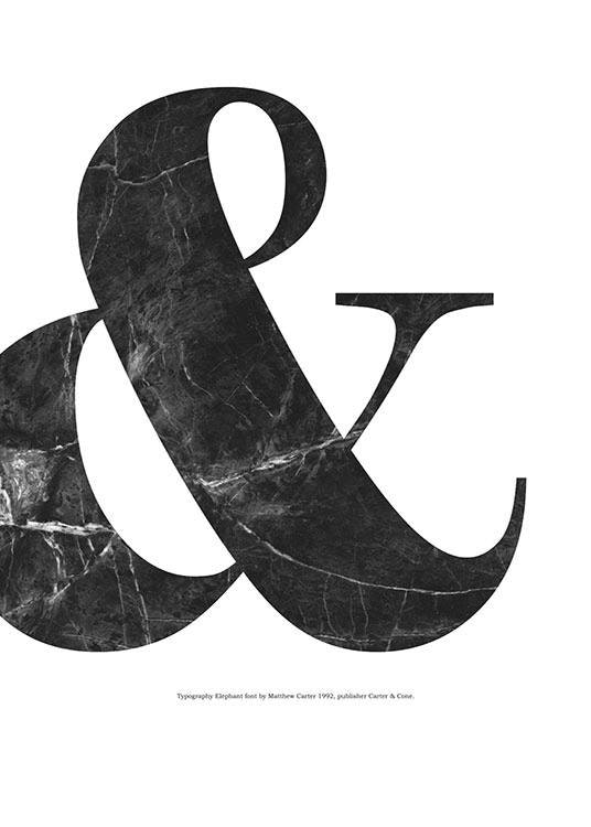 Printy z typografią i marmurowym znakiem „&”