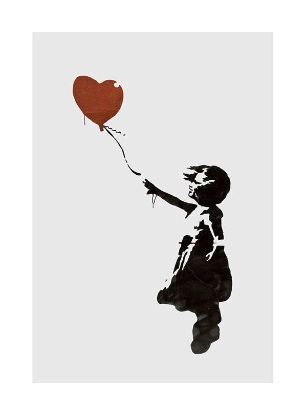 Prints - Girl With Love Balloon Grey, Print (30x40 cm) - Kids wall art