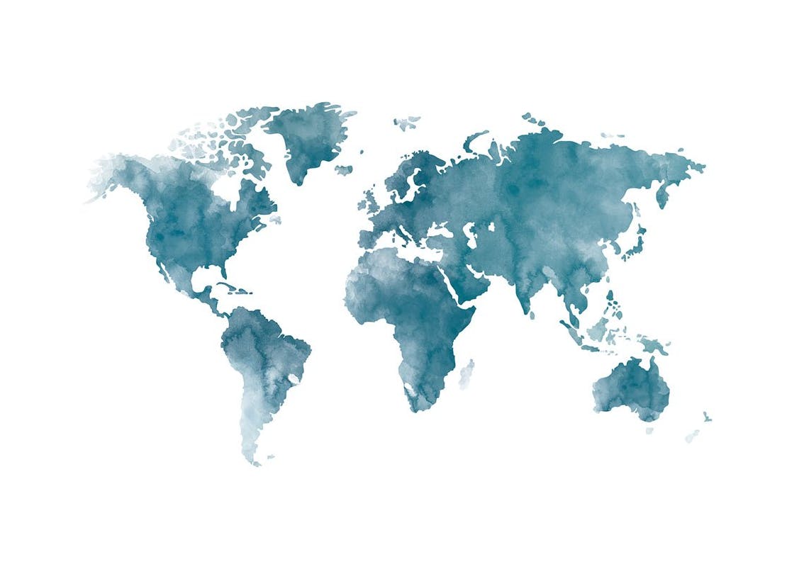 Prints - World Map Blue, Print (21x30 cm) - Maps and cities posters