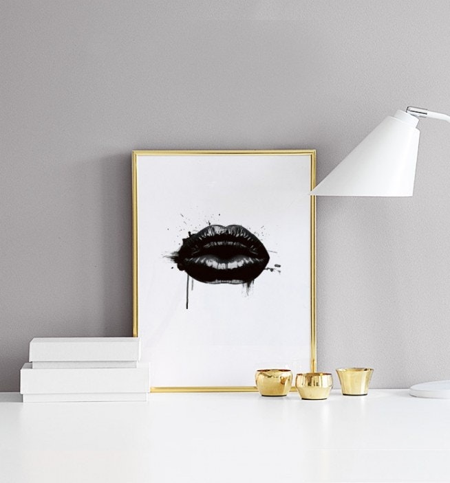 Poster med svarta läppar, fashion tavla.