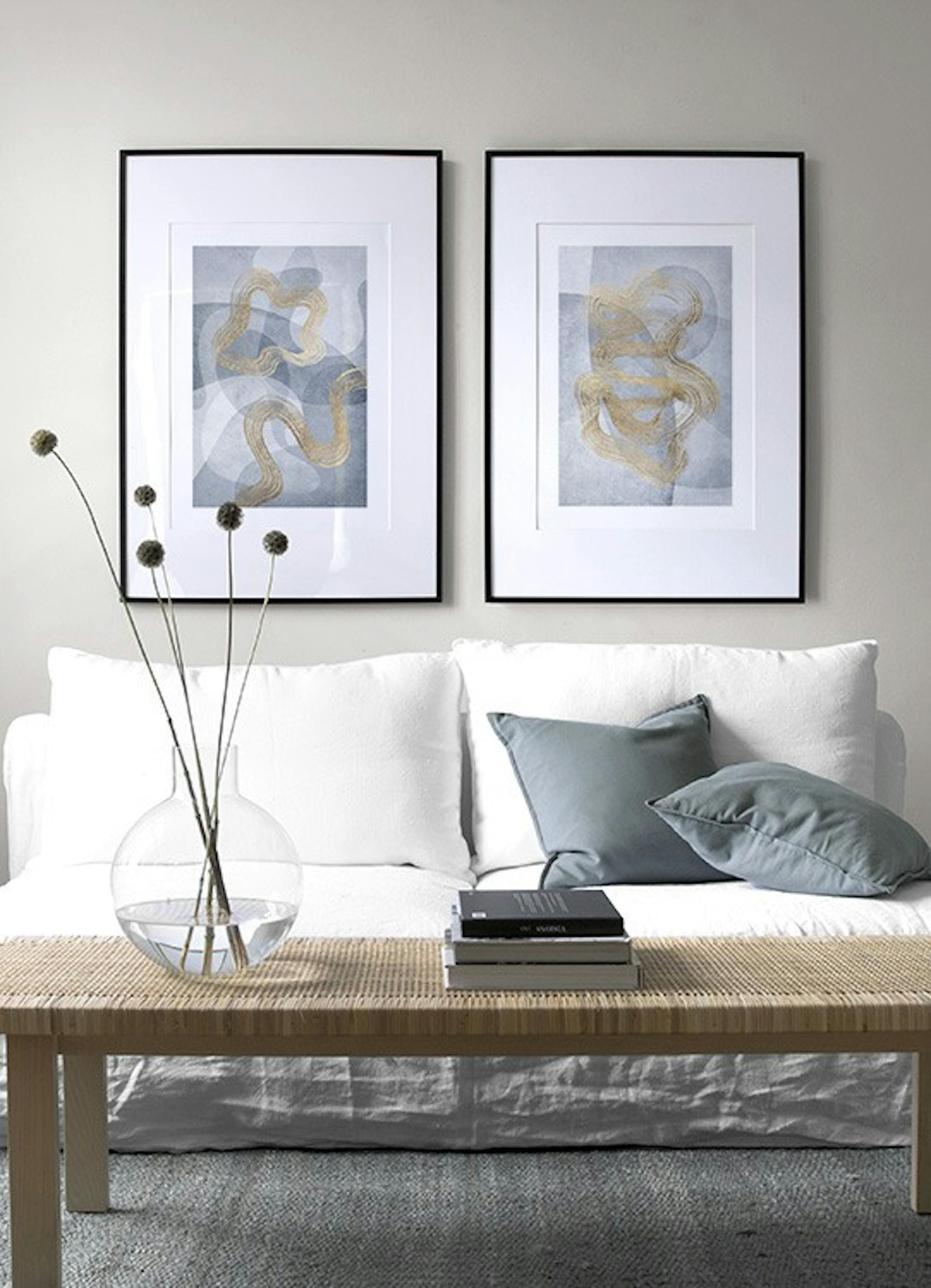 Golden blue gallery wall