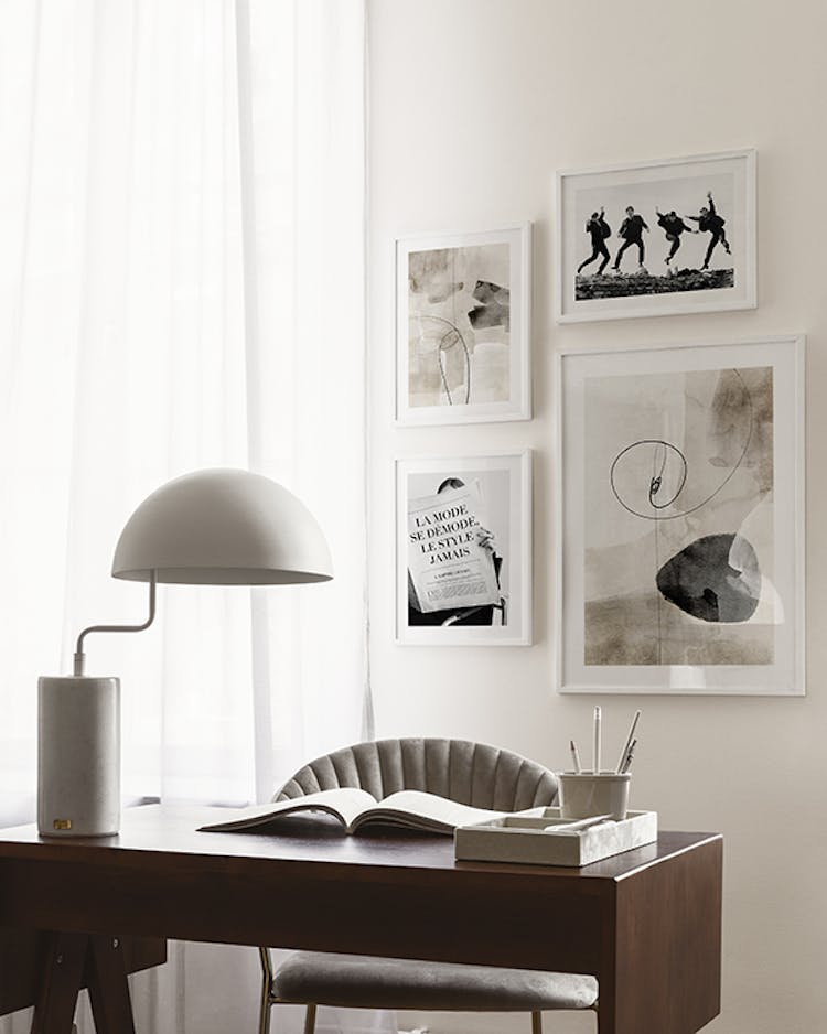 Office corner gallery wall - Botanic art for livingroom - desenio.com