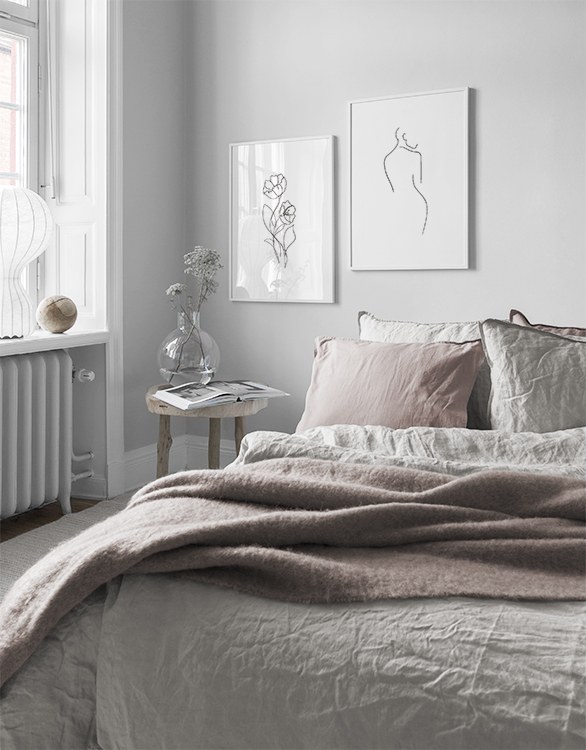 White & simple billedvæg - Romantisk soveværelsestil med pink toner minimalistiske plakater - [DO
