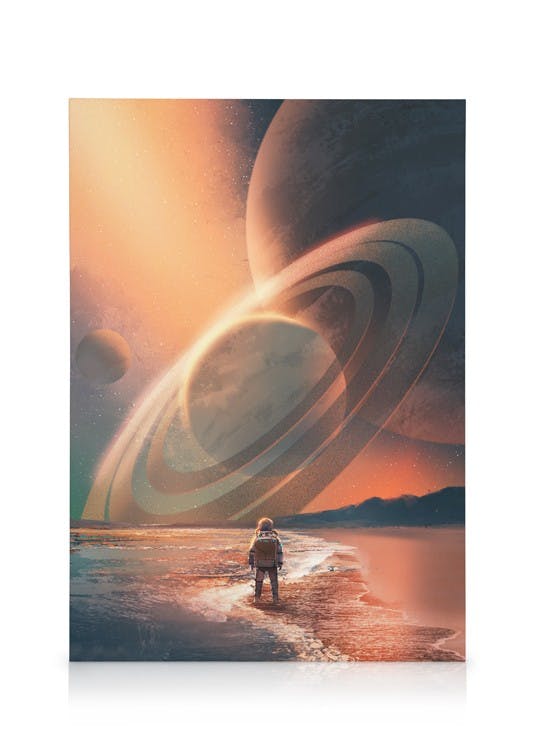 Planets In Sky Stampa su Tela (30x40 cm - Cornice in nero)- Arte