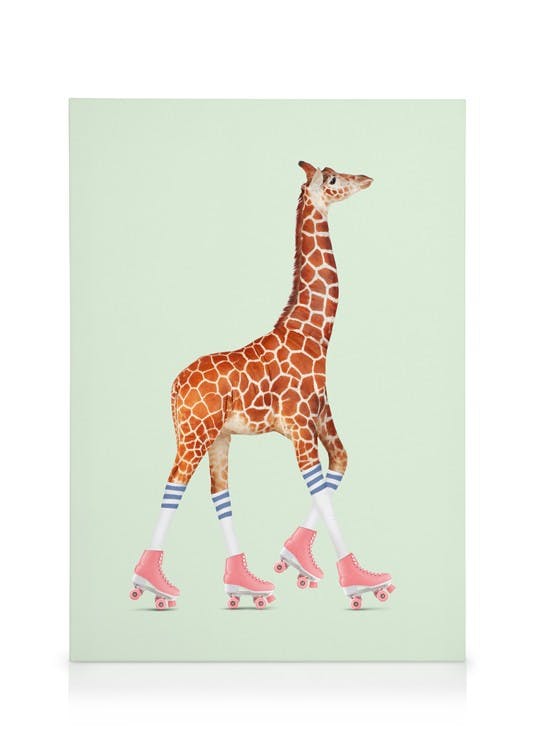 Canvas Prints Jonas Loose - Rollerskating Giraffe Canvas print (30x40 cm - Black Frame)