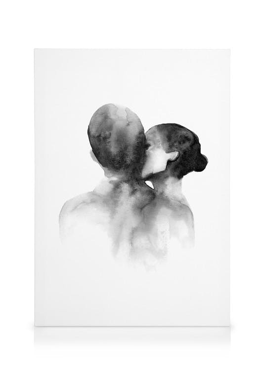 Canvas Schilderijen Watercolor Kiss Canvas (50x70 cm - Fotolijst Eiken)