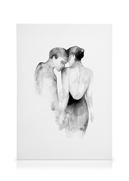 Watercolor Couple Canvas Kiss on shoulder